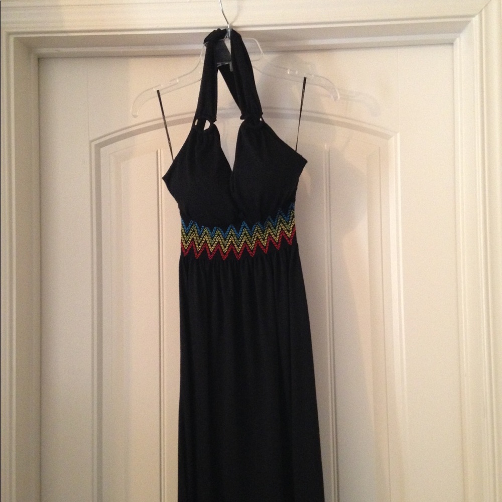 Connection small long black halter maxi dress